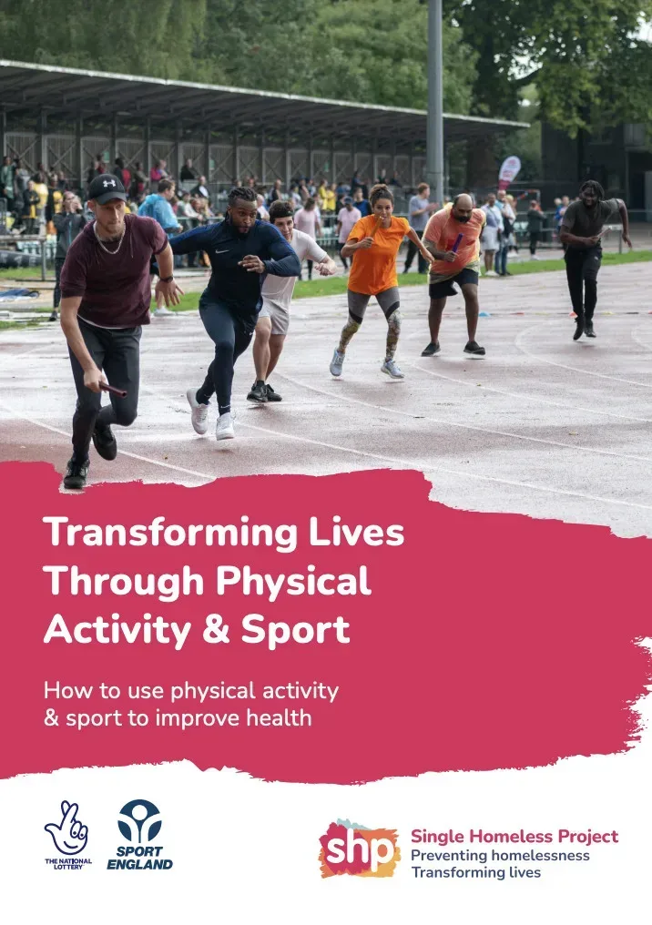 A report showing a photo of 6 runners on a race track about to start a race, with a crowd in the background