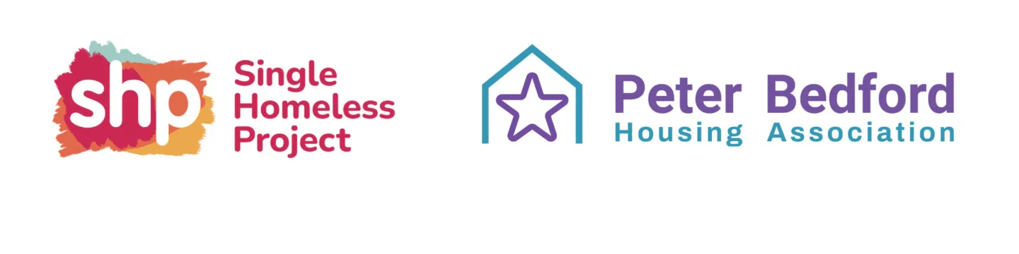 2 logos of Single Homeless Project and Peter Bedford